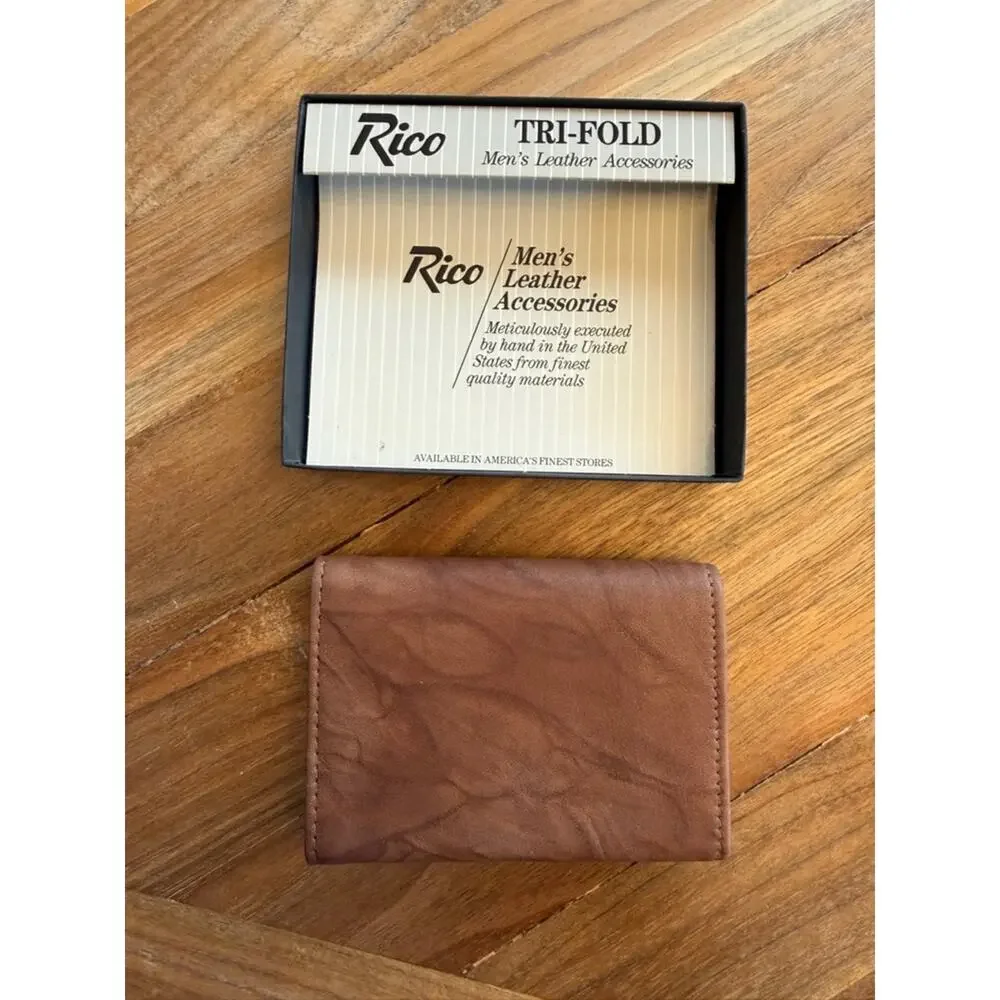 Vintage Rico Leather Trifold Wallet Hunting Deer Duck Embossed NIB USA Made